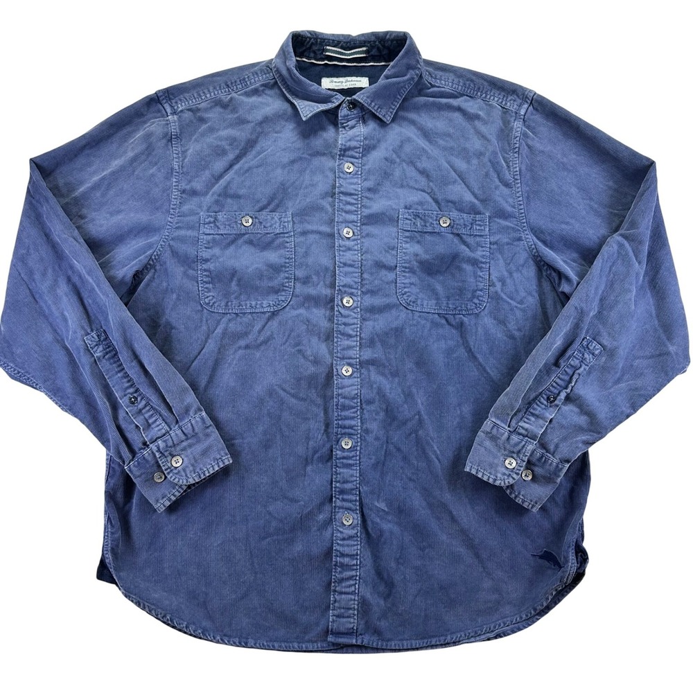 Tommy Bahama Coastline Cord Blue Corduroy Button Down Shirt Mens Large Coastal